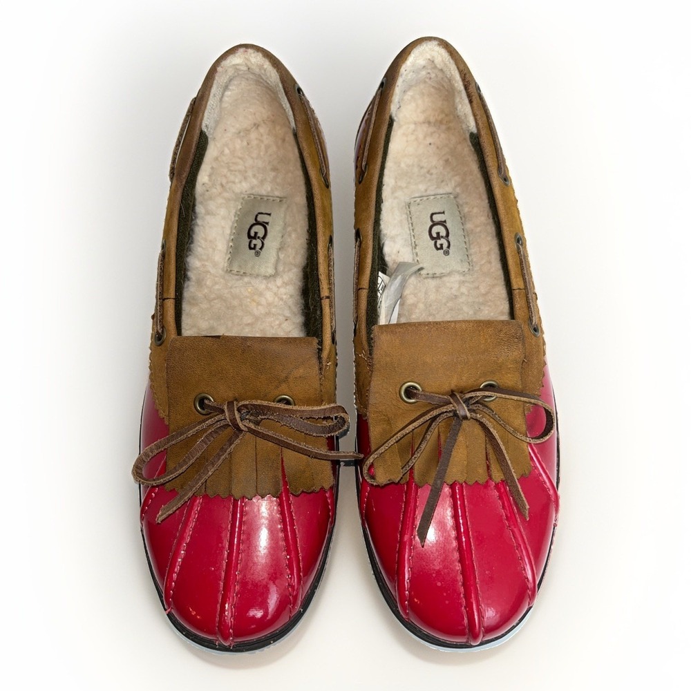 Ugg Australia 1012215 Haylie Women's 7 Red Sherpa Lined Duck Boat Slip Loafers